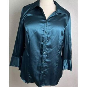 NWT Added Dimensions‎ For Catherines Blouse  Sz 14/16 Green Satin Fancy Party